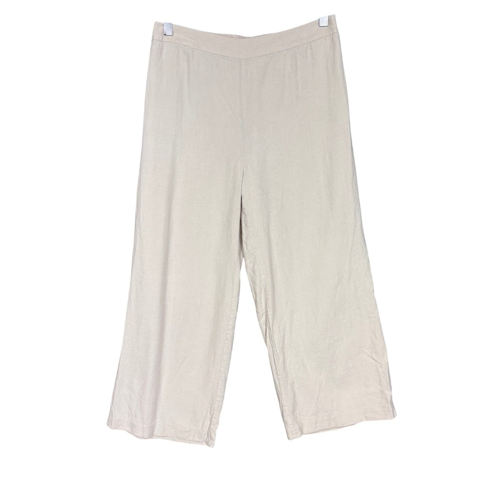 Coldwater Creek Pants Womens Small Light Beige Linen Blend Cropped Elastic Waist